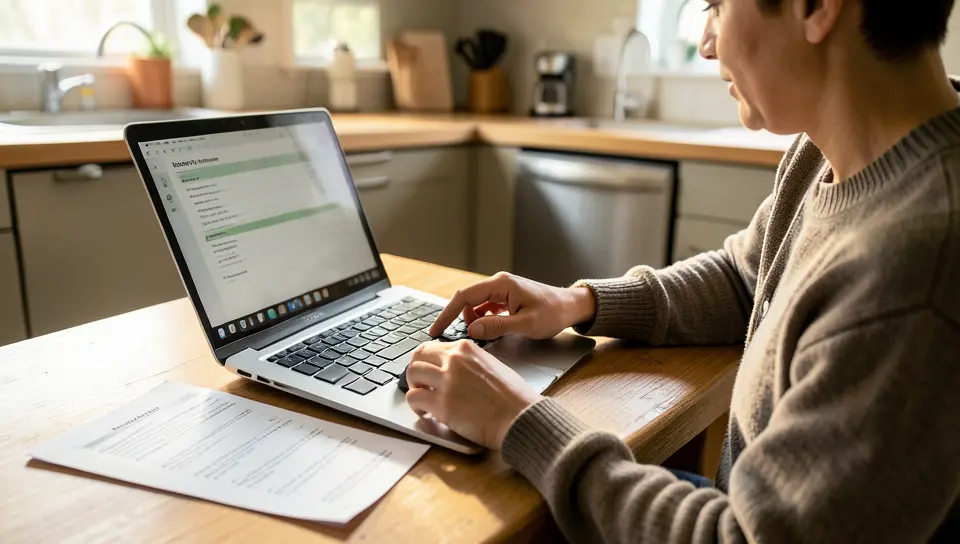 Person calculating a monthly car budget at home with a calculator and laptop