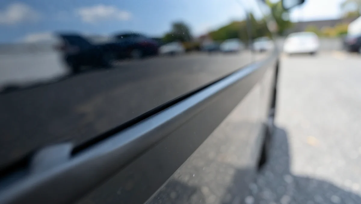 Black rubber protective molding trim installed along a car door edge