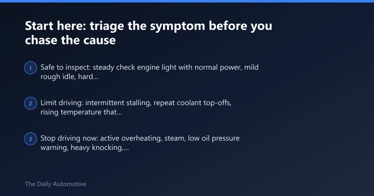 Steps: Start here: triage the symptom before you chase the cause