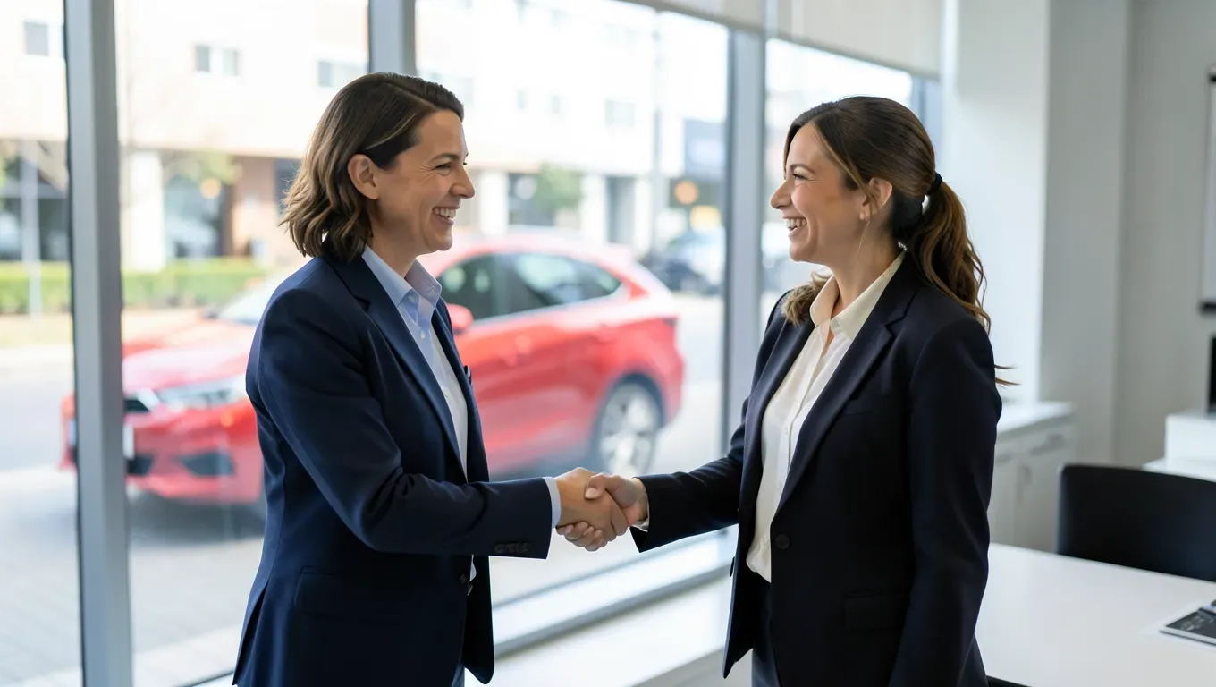 Insurance agent shaking hands with a customer after finalizing a Massachusetts car insurance policy