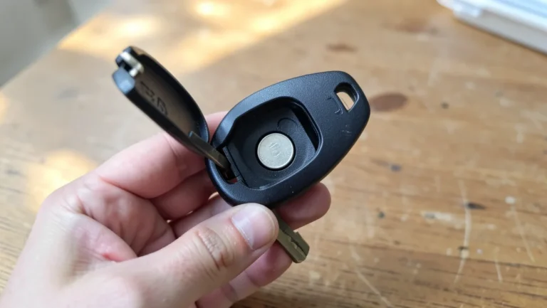 Open car key fob remote showing the coin battery compartment