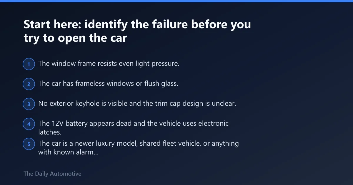 Steps: Start here: identify the failure before you try to open the car