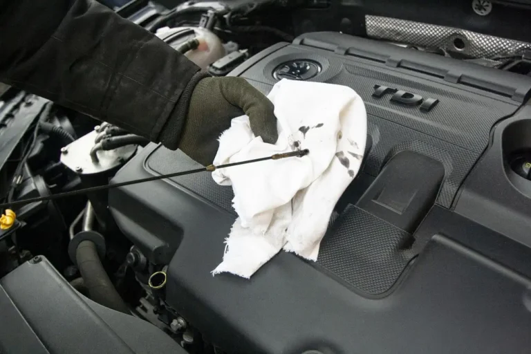 Car owner and mechanic inspect an open hood beside a sedan in daylight.