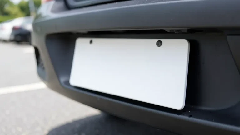 Close-up of a license plate mounted on a car bumper, representing vehicle registration