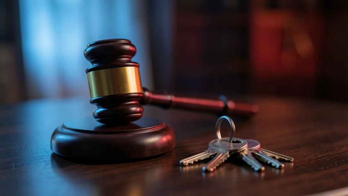 A judges gavel next to a set of car keys, symbolizing the legal penalties for participating in an illegal car sideshow