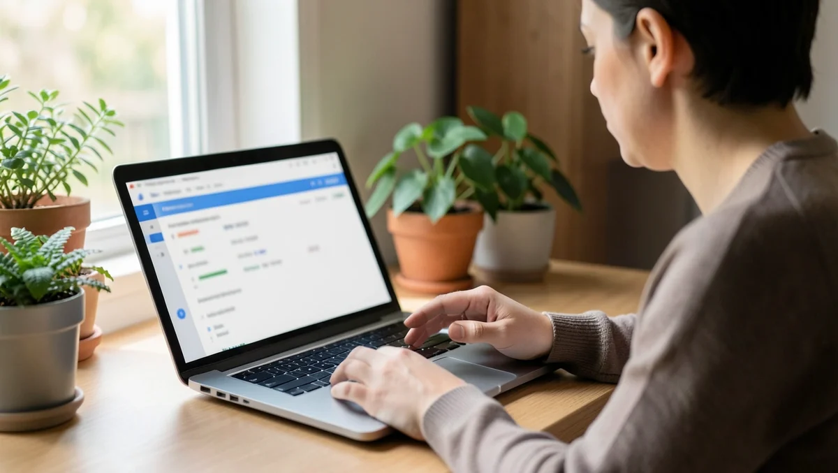 A person reviews a credit report on a laptop at home before agreeing to cosign a car loan