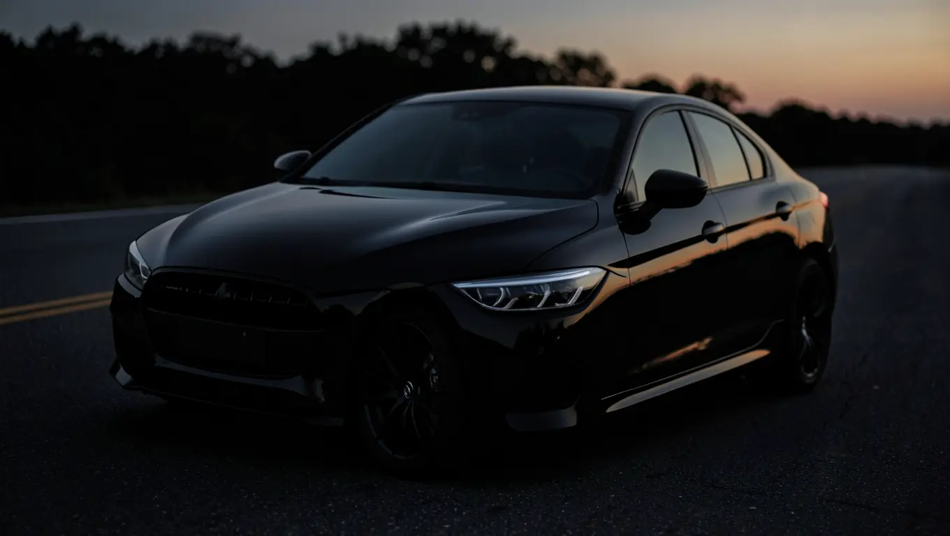 Glossy black sedan at dusk, the kind of look that inspires mysterious car nicknames