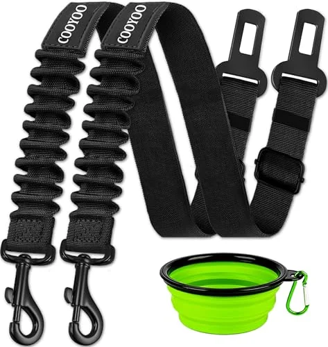 COOYOO Dog Seat Belt, 3-Piece Set Retractable Dog Car Harness Seat Belt