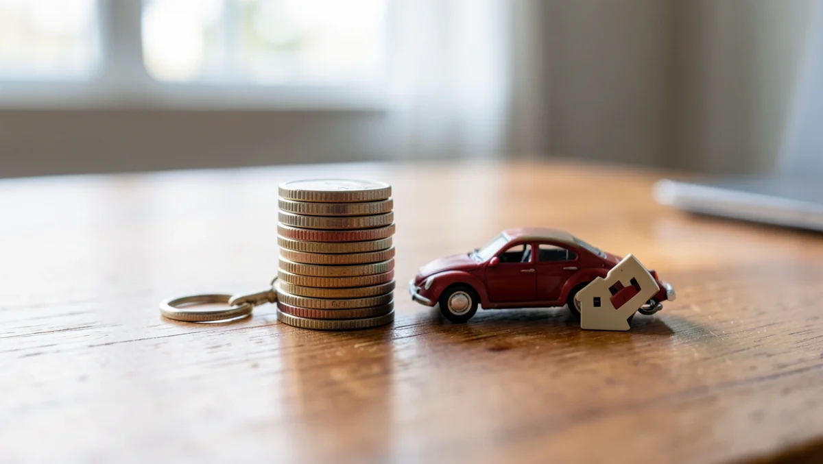 A stack of coins and a small toy car representing how a car loan factors into your credit mix
