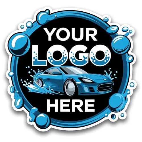 Round custom car door magnet demo reading Your Logo Here with a car wash graphic