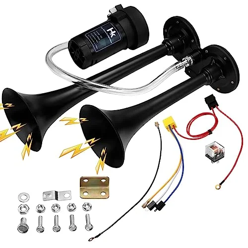150dB dual trumpet air horn kit with compressor and mounting bracket