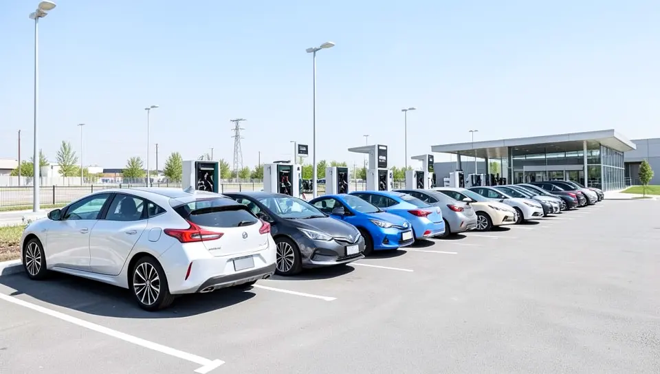Electric cars charging at a public charging station