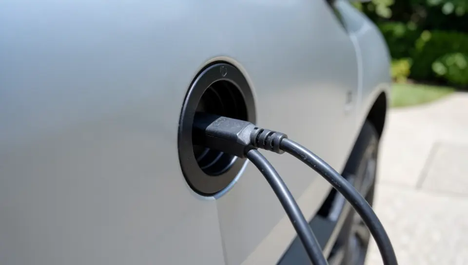 Charging cable plugged into the port of an electric car