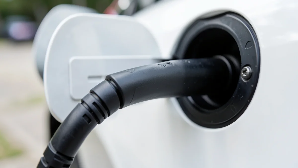 Electric vehicle charging connector plugged into a car charging port