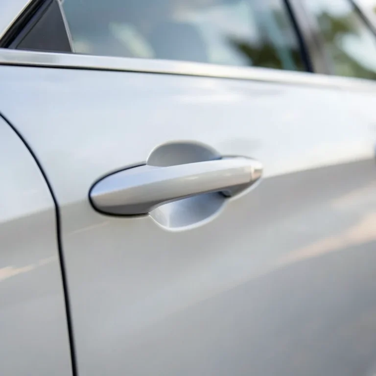 Close-up of a car door handle and side mirror, representing exterior car accessories