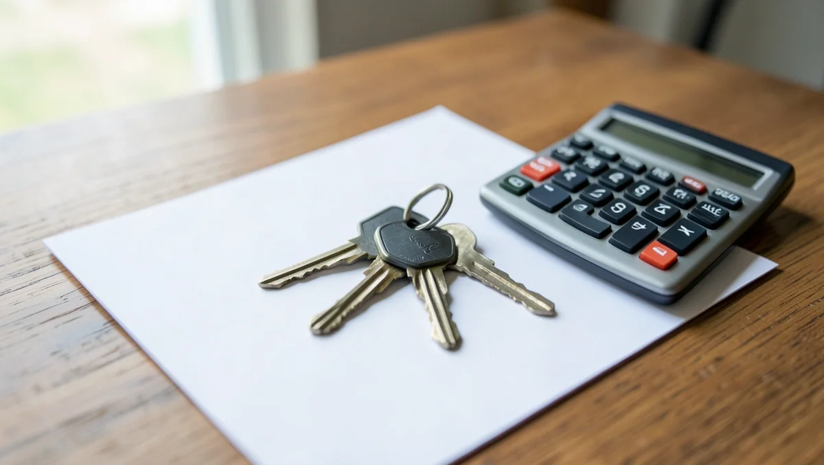 Car keys and a calculator on a desk representing the cost of financing a car loan