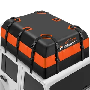 FIVKLEMNZ 30 cubic foot waterproof rooftop cargo carrier bag strapped to a car roof
