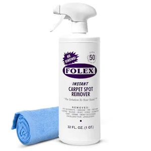 FOLEX Instant Carpet Spot Remover spray bottle with microfiber cloth