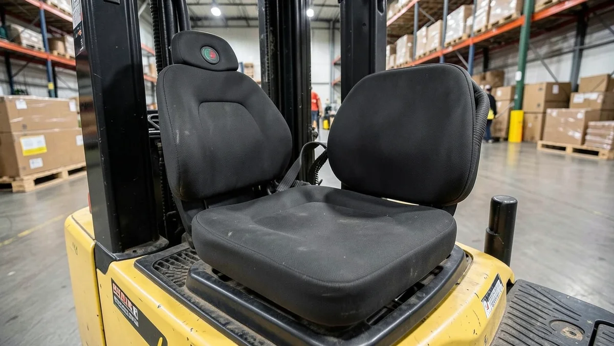 Forklift operator seat with a presence-sensing dead mans switch pad