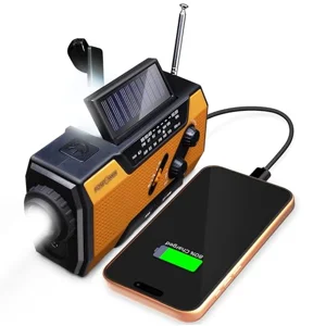 FosPower NOAA emergency weather radio with solar panel and hand crank