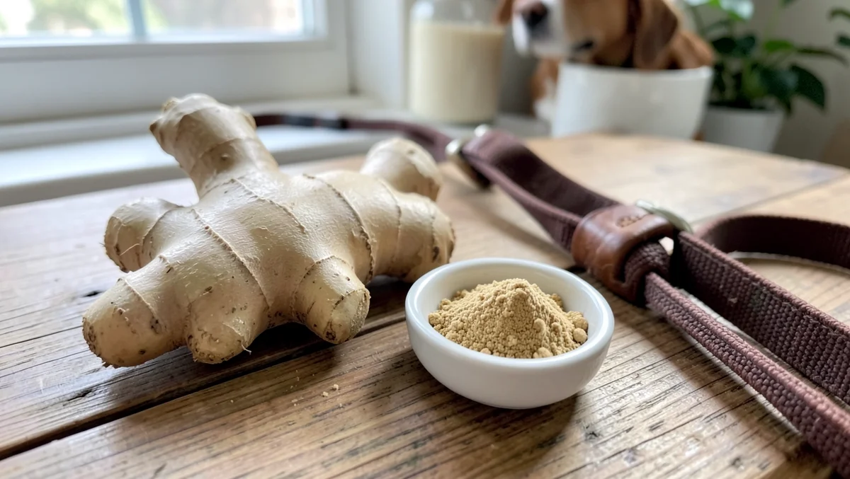 Fresh ginger root and ginger powder, a natural remedy for dog car sickness