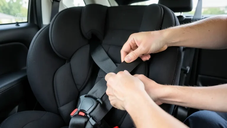 Parent adjusting the harness strap on a Graco convertible car seat
