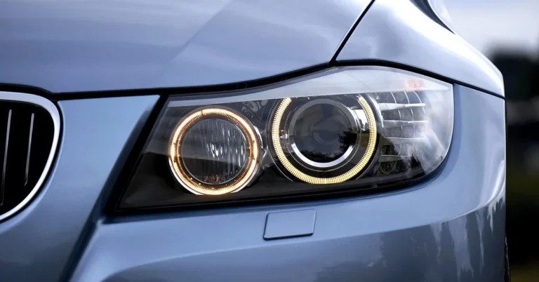 Halo lights ring illuminated around a car headlight