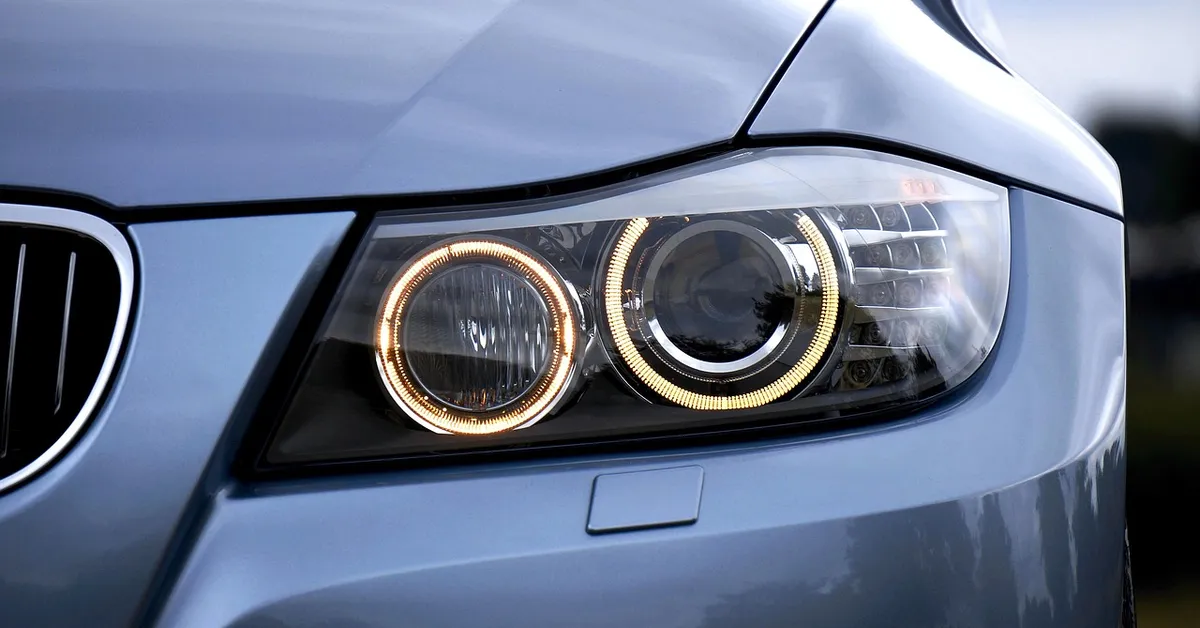 Halo lights ring illuminated around a car headlight