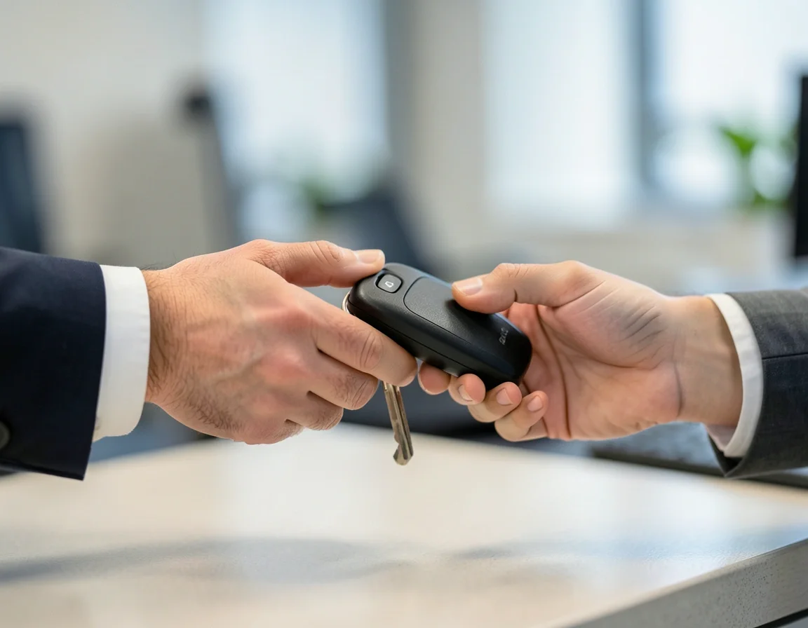 Handing over a car key fob after a car loan is paid off and the lien is released