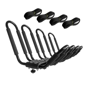 HIGHRAZON 2 pair J-bar kayak roof rack with foam padding and tie-down ropes for carrying two kayaks