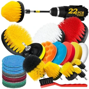 Holikme 22-piece drill brush attachment kit with scrub pads, sponges, and car polishing pads