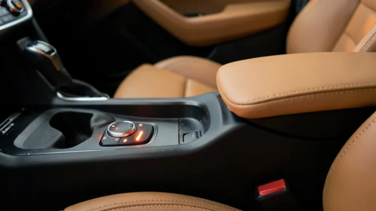 Close-up of a heated seat control button glowing on a car center console