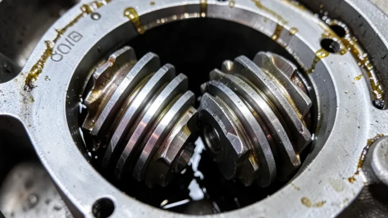 Close-up of helical gears meshing inside a car transmission gearbox
