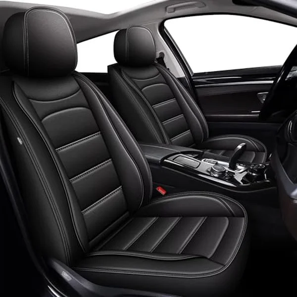IKABEVEM full leather 5-seat cover set installed in black, sized for a Volkswagen Passat