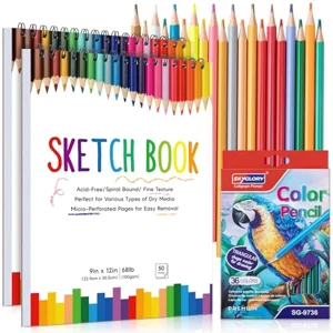 Kids sketchbook set with 36 drawing pencils