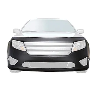 Lebra custom-fit black front-end cover installed on a Chevrolet Impala, showing mesh grille cutouts and headlight openings