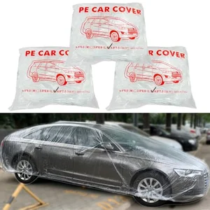 LuliKa clear plastic car cover with elastic hem covering a vehicle in a driveway