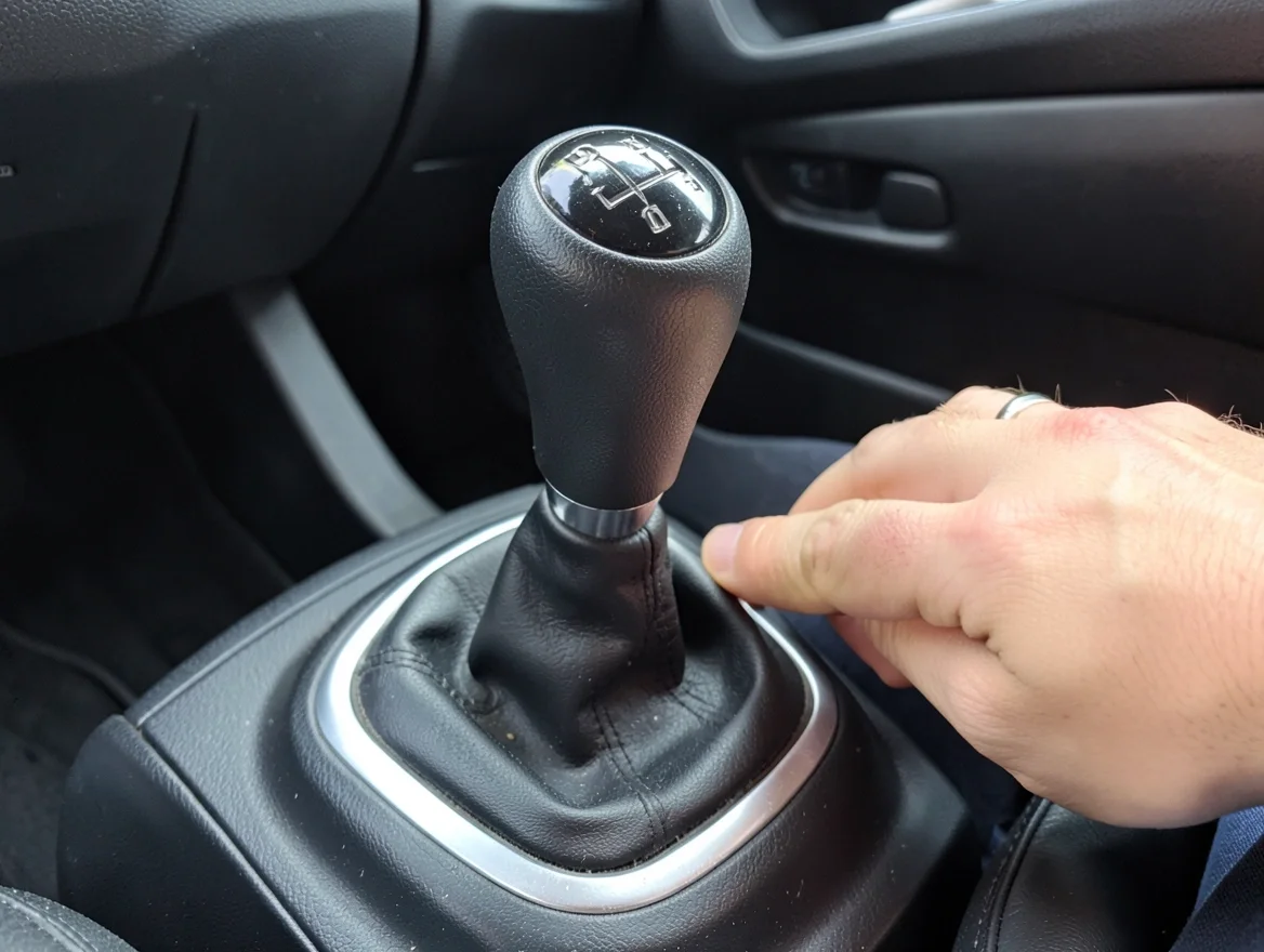 Driver shifting a manual car gear stick through its H-pattern gate