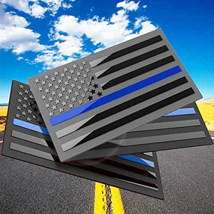 3-pack metal American flag emblem decal with thin blue line