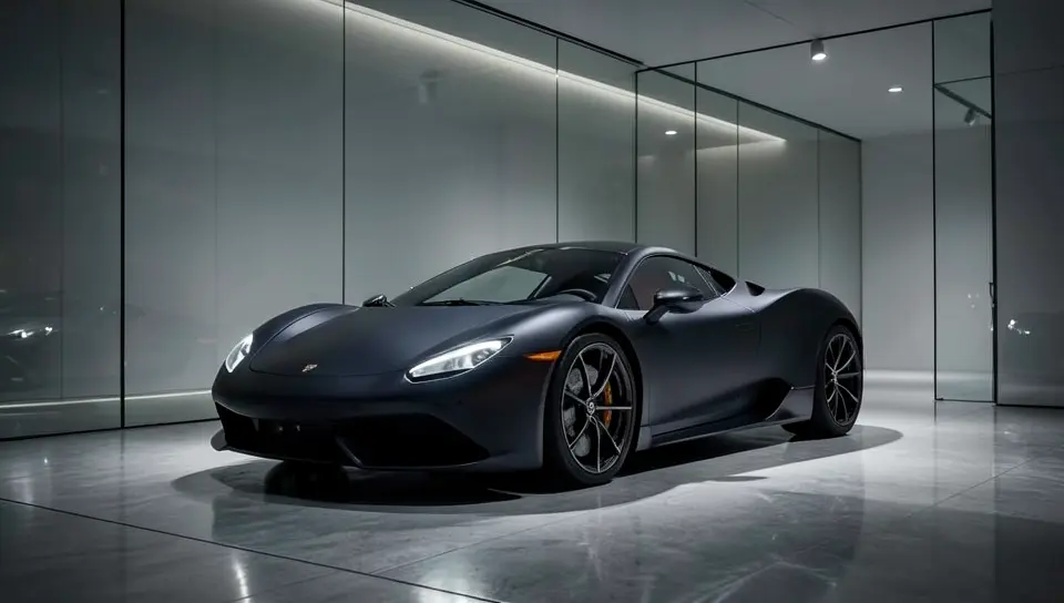 Ultra luxury hypercar displayed in a private showroom