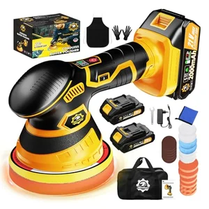 Niusken cordless dual-action car buffer polisher kit with two 21V batteries and LED speed display
