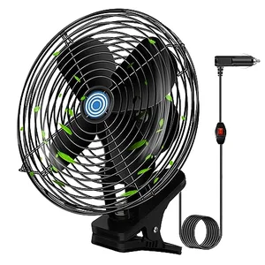 8-inch clip-on 12V car cooling fan with cigarette lighter plug clipped to a vent