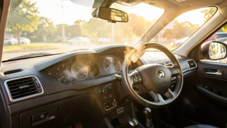 Sunlit car interior on a hot day showing dashboard and steering wheel, illustrating why cars need real cooling solutions