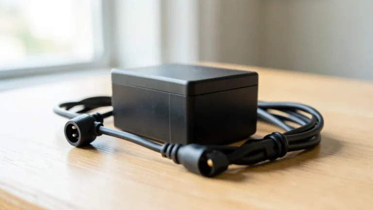 Black AC to DC power adapter with coiled cord for powering car cigarette lighter accessories at home