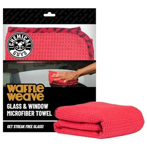 Chemical Guys red waffle weave glass and window microfiber towel with packaging