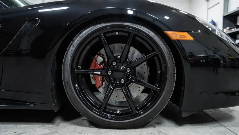 Freshly painted glossy black car alloy wheel rim