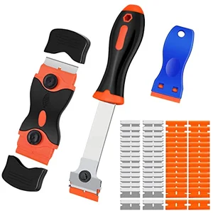 Razor blade scraper tool 3-pack with 50 plastic and 30 metal blades for car cleaning
