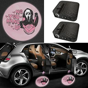 Ghost themed LED car door projector light showing a Scream mask design projected on pavement