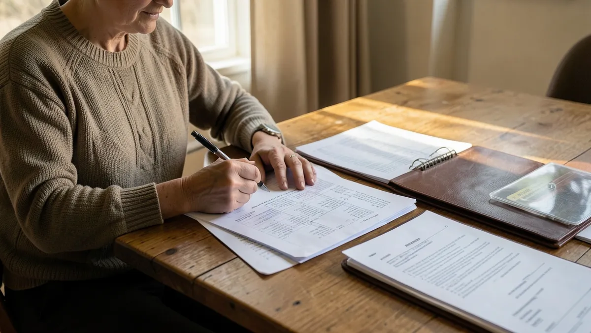 Person reviewing repair receipts and car purchase paperwork while documenting a vehicle defect