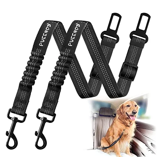 PUEENOD 2-Pack Dog Seat Belt with Reflective Stitching